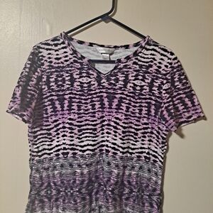 Christopher & Banks Purple and Black Patterned Short Sleeve Top